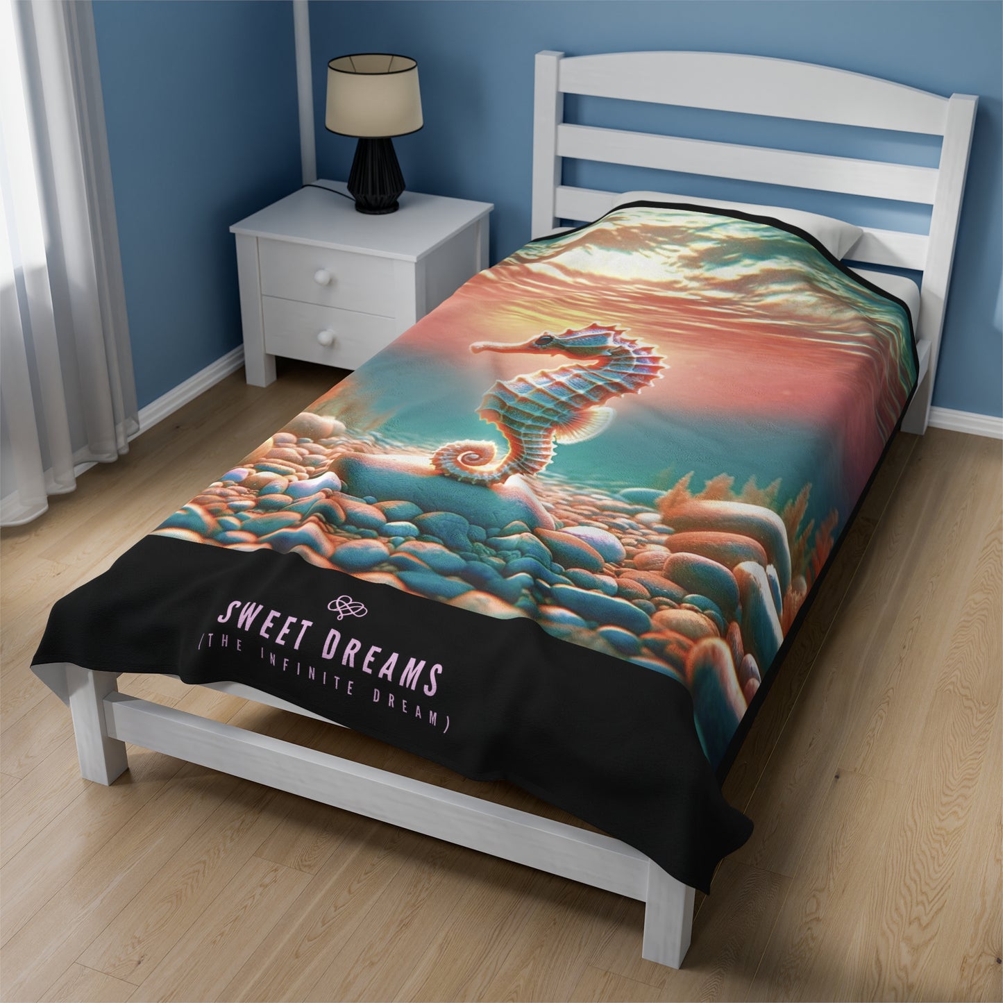 Sweet Dreams Velveteen Blanket / "Seahorse" Edition / Multiple Sizes / AI Art Print / The Infinite Dream