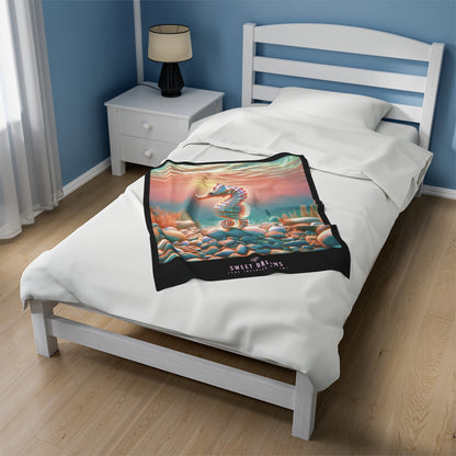 Sweet Dreams Velveteen Blanket / "Seahorse" Edition / Multiple Sizes / AI Art Print / The Infinite Dream