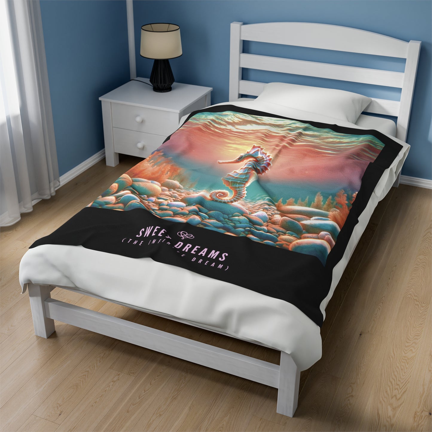 Sweet Dreams Velveteen Blanket / "Seahorse" Edition / Multiple Sizes / AI Art Print / The Infinite Dream