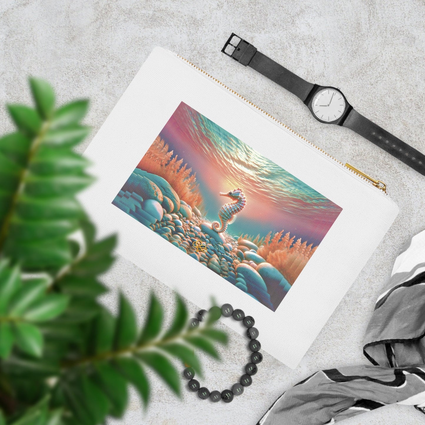 Bold & Beautiful Beauty Clutch / "Seahorse" Edition / Cosmetic Bag / Accessories Pouch / AI Art Print / The Infinite Dream - The Infinite Dream