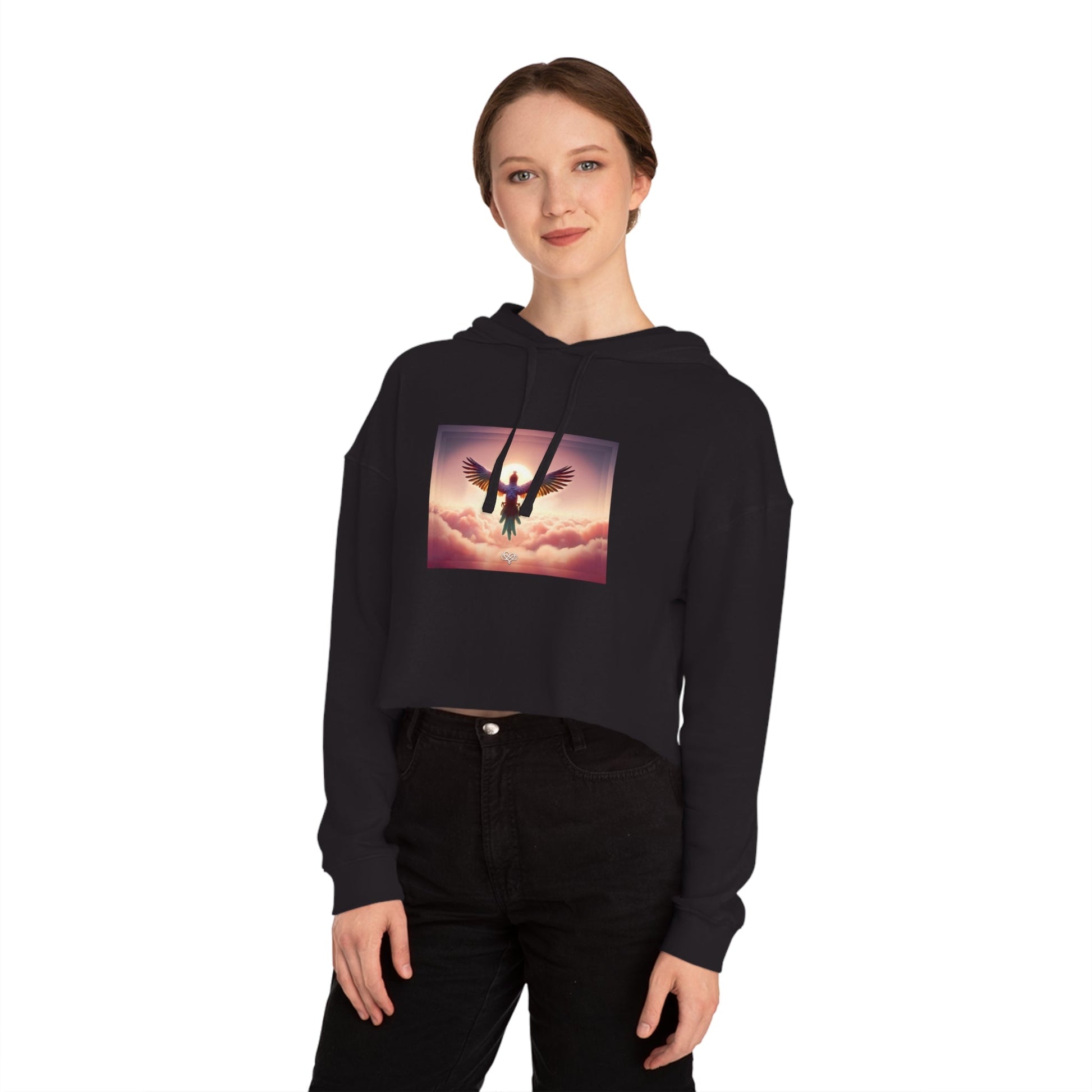 Breeze Baby Cropped Hoodie / "Bird" Edition / Women's Cotton Pullover / AI Art Print / The Infinite Dream - The Infinite Dream