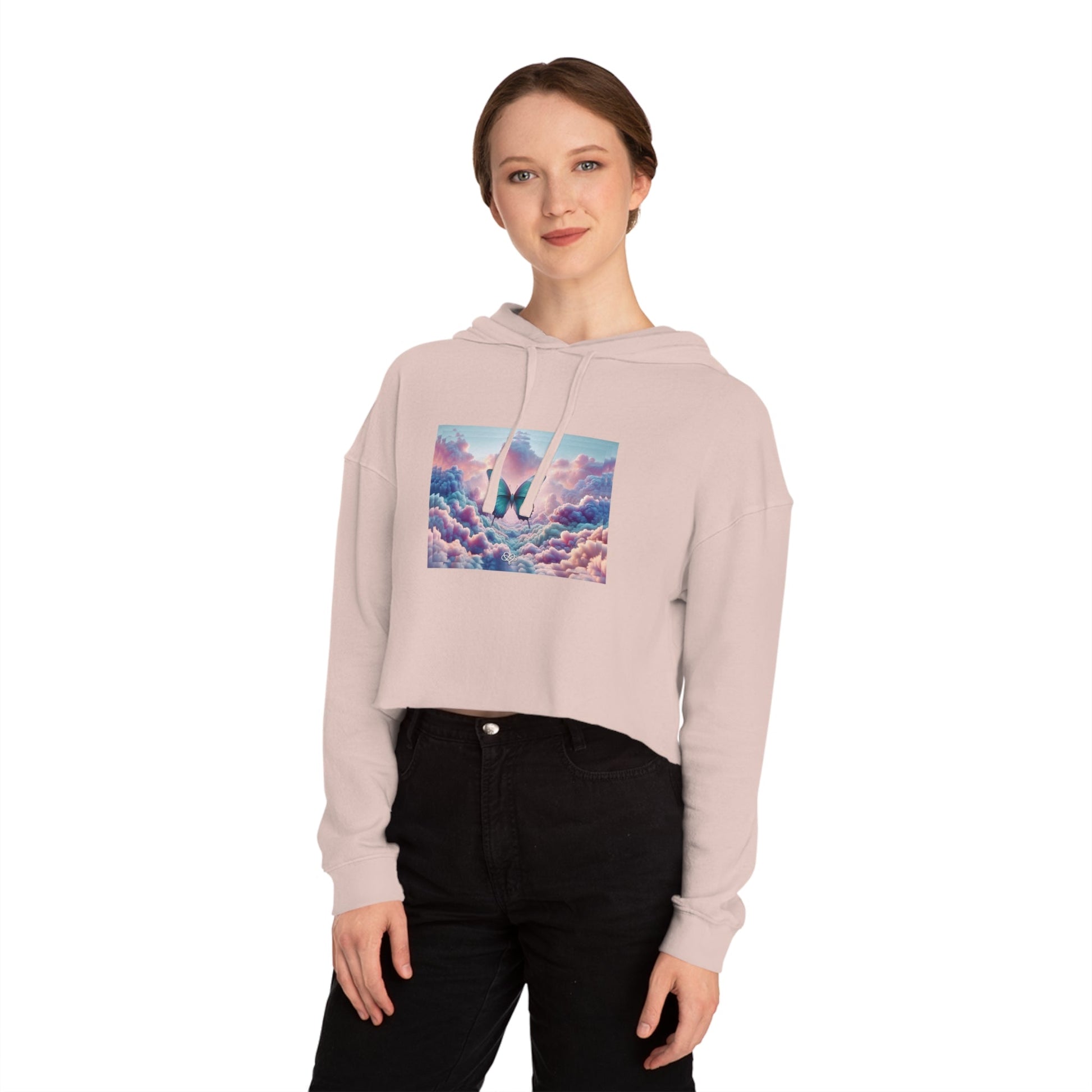 Breeze Baby Cropped Hoodie / "Butterfly" Edition / Women's Cotton Pullover / AI Art Print / The Infinite Dream - The Infinite Dream