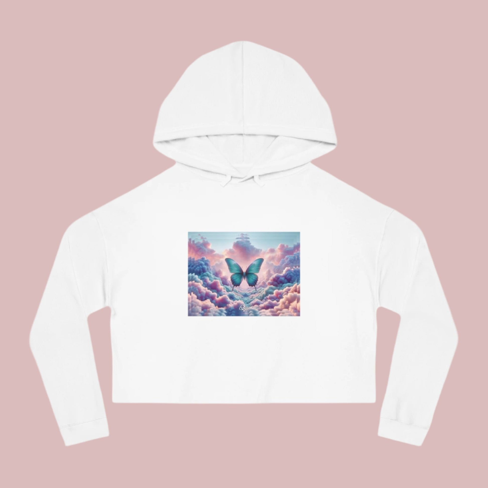 Breeze Baby Cropped Hoodie / "Butterfly" Edition / Women's Cotton Pullover / AI Art Print / The Infinite Dream - The Infinite Dream