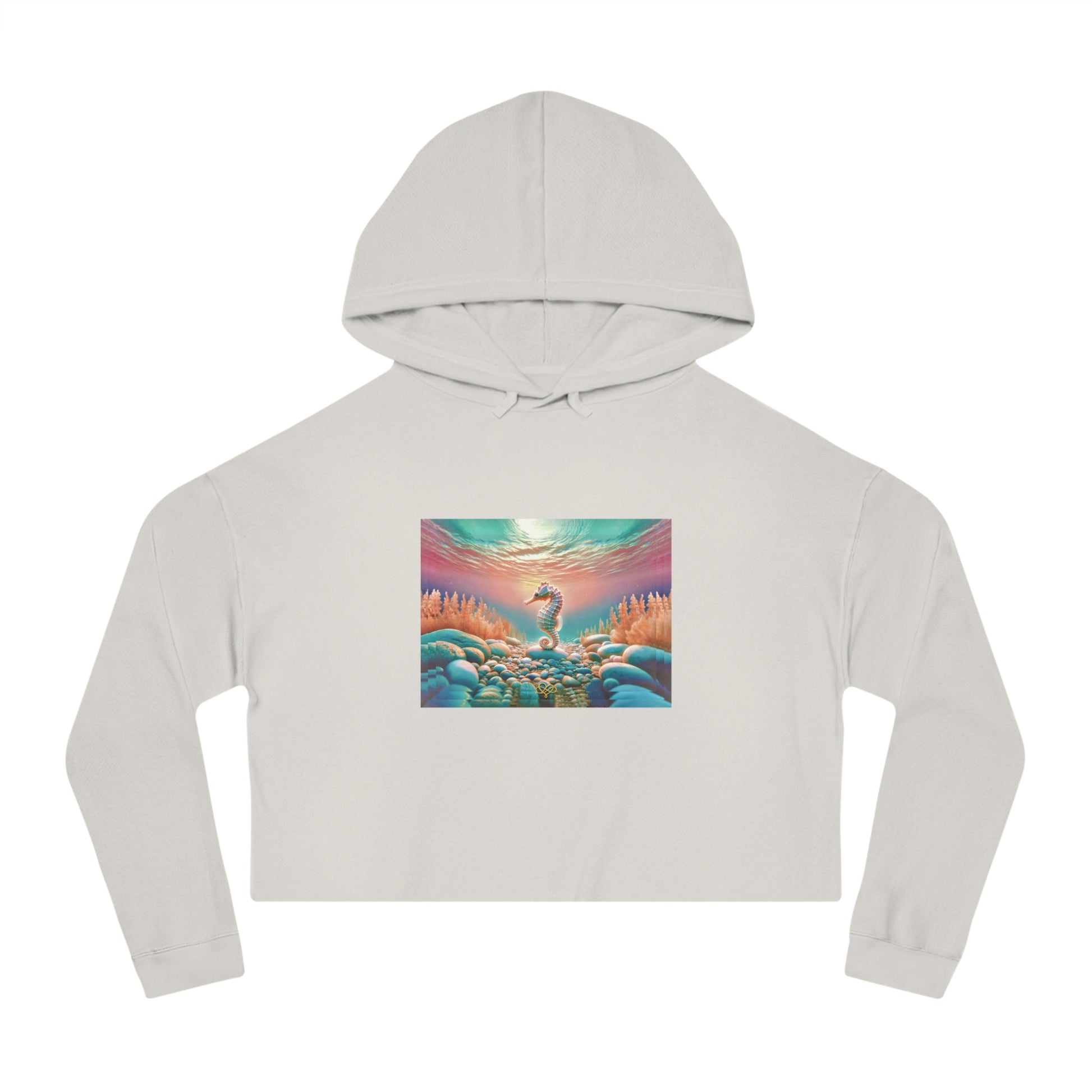 Breeze Baby Cropped Hoodie / "Seahorse" Edition / Women's Cotton Pullover / AI Art Print / The Infinite Dream - The Infinite Dream