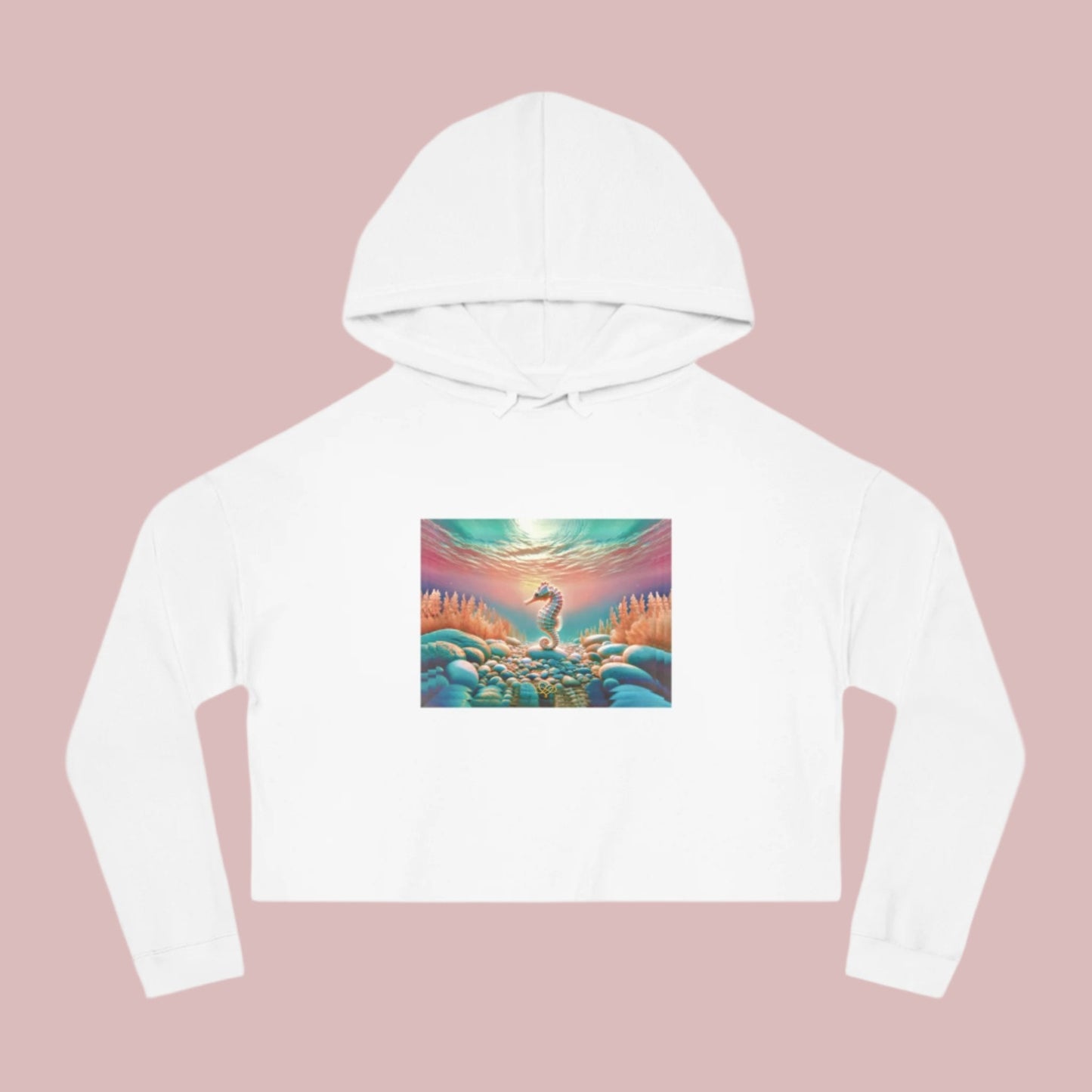 Breeze Baby Cropped Hoodie / "Seahorse" Edition / Women's Cotton Pullover / AI Art Print / The Infinite Dream - The Infinite Dream