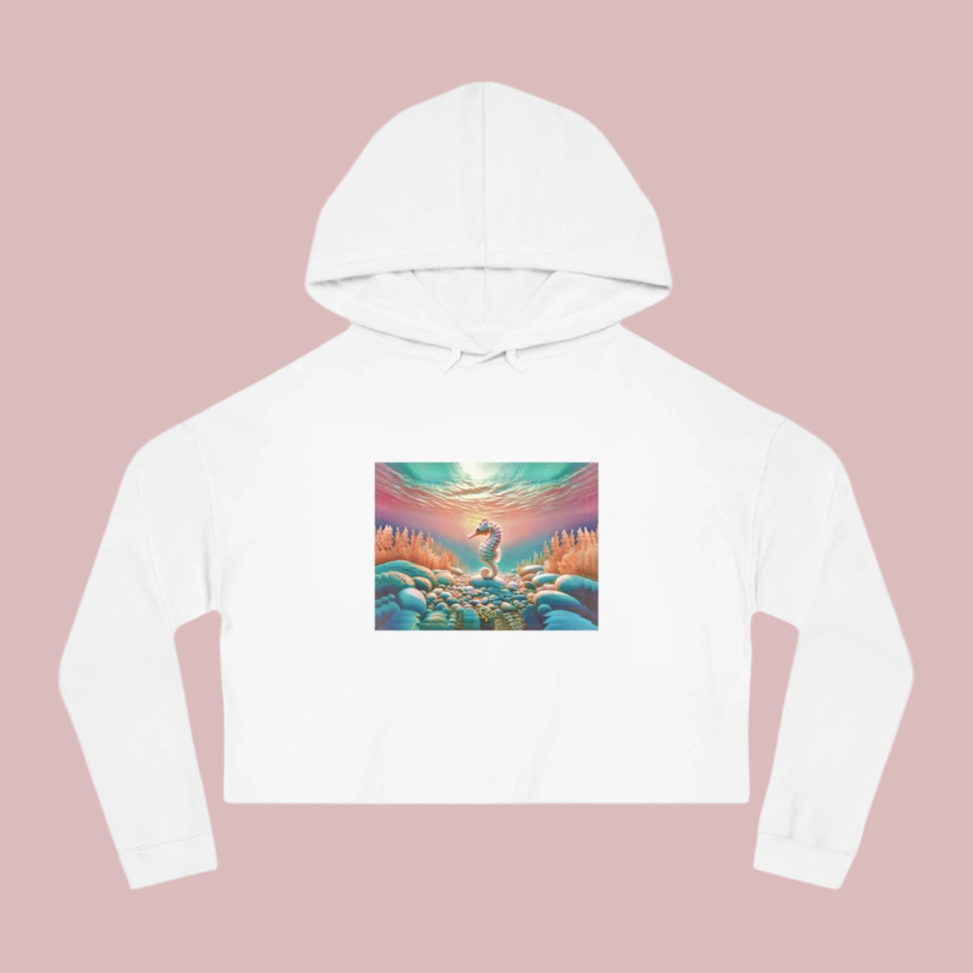 Breeze Baby Cropped Hoodie / "Seahorse" Edition / Women's Cotton Pullover / AI Art Print / The Infinite Dream - The Infinite Dream