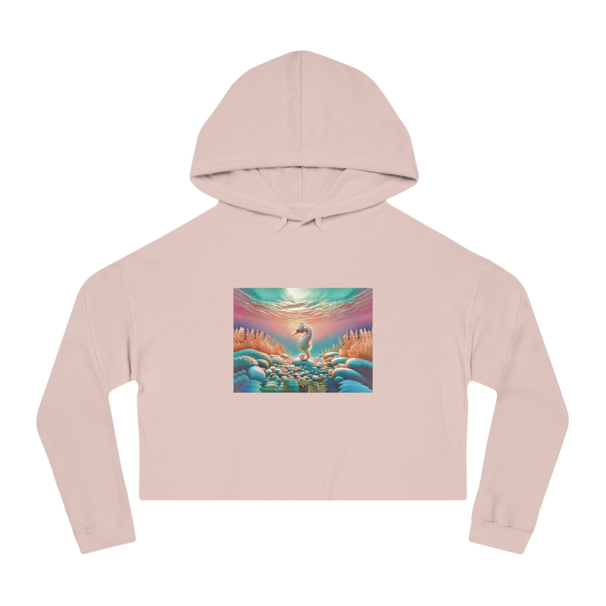 Breeze Baby Cropped Hoodie / "Seahorse" Edition / Women's Cotton Pullover / AI Art Print / The Infinite Dream - The Infinite Dream