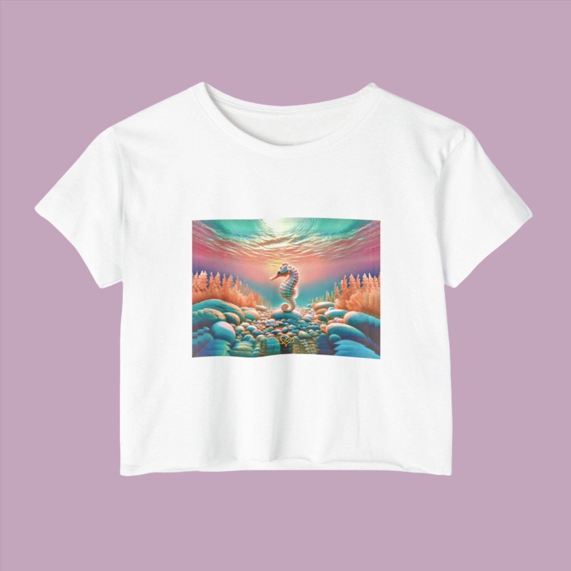 Less is More Crop Top Tee / "Seahorse" Edition / Women's Cotton Jersey T-shirt / AI Art Print / The Infinite Dream - The Infinite Dream