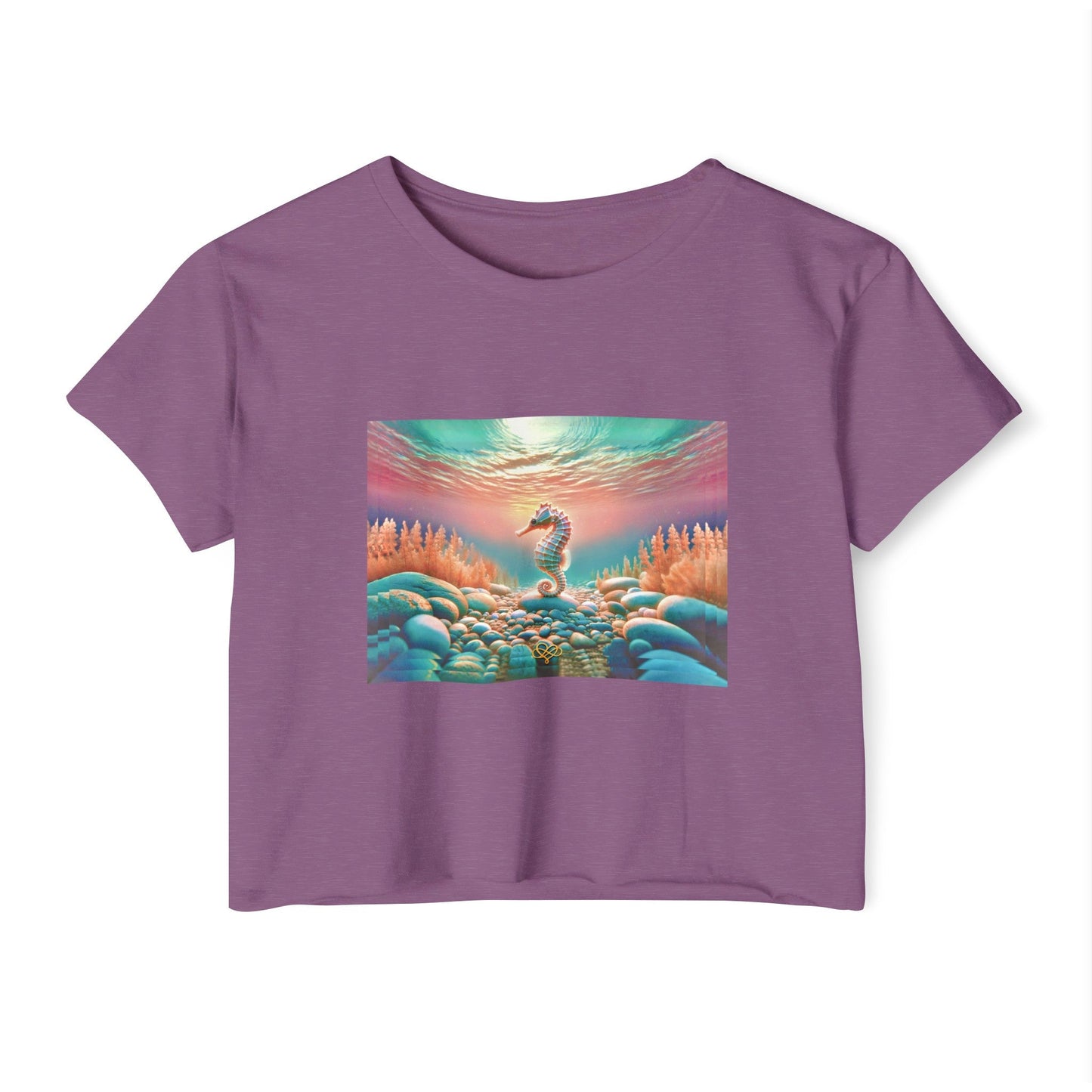 Less is More Crop Top Tee / "Seahorse" Edition / Women's Cotton Jersey T-shirt / AI Art Print / The Infinite Dream - The Infinite Dream