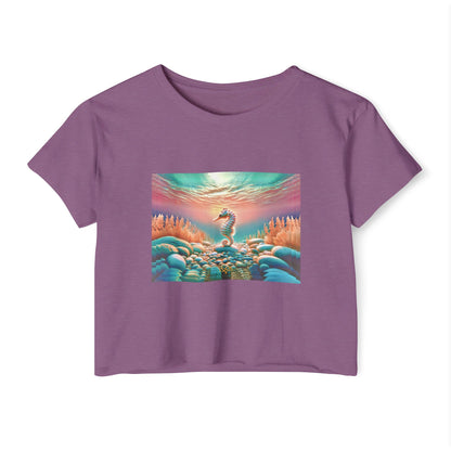 Less is More Crop Top Tee / "Seahorse" Edition / Women's Cotton Jersey T-shirt / AI Art Print / The Infinite Dream - The Infinite Dream